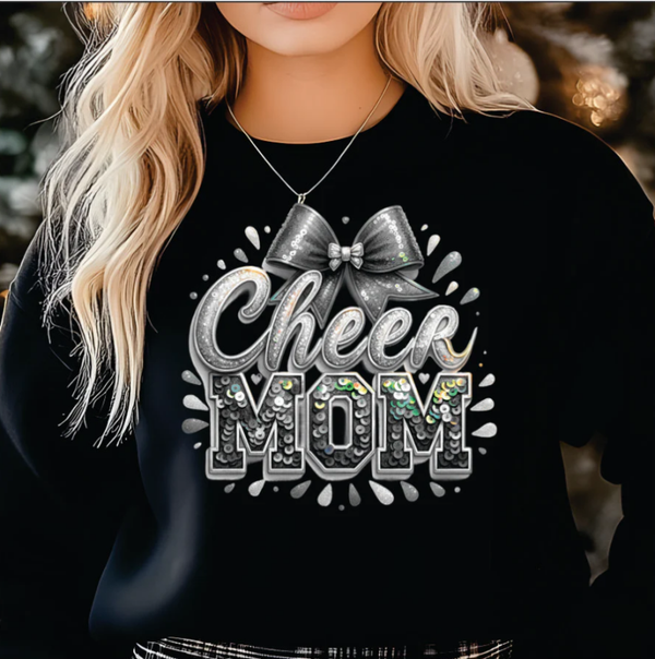 Faux Sequins Cheer Mom Silver Print