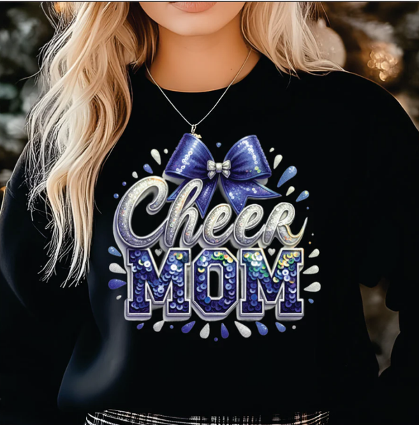Faux Sequins Cheer Mom Navy Blue Print