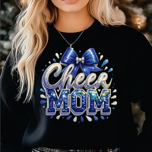 Faux Sequins Cheer Mom Blue Print
