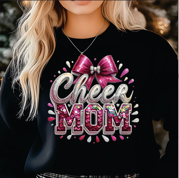 Faux Sequins Cheer Mom Bright Pink Print