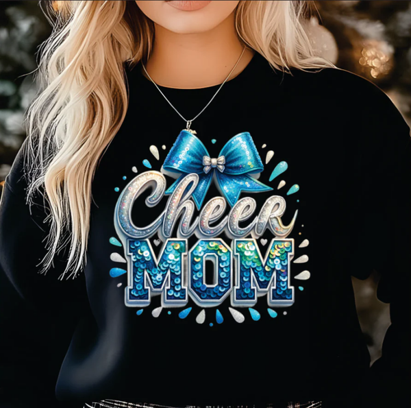 Faux Sequins Cheer Mom Teal Print