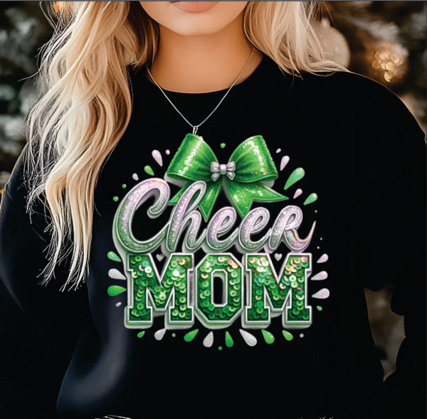 Faux Sequins Cheer Mom Green Print