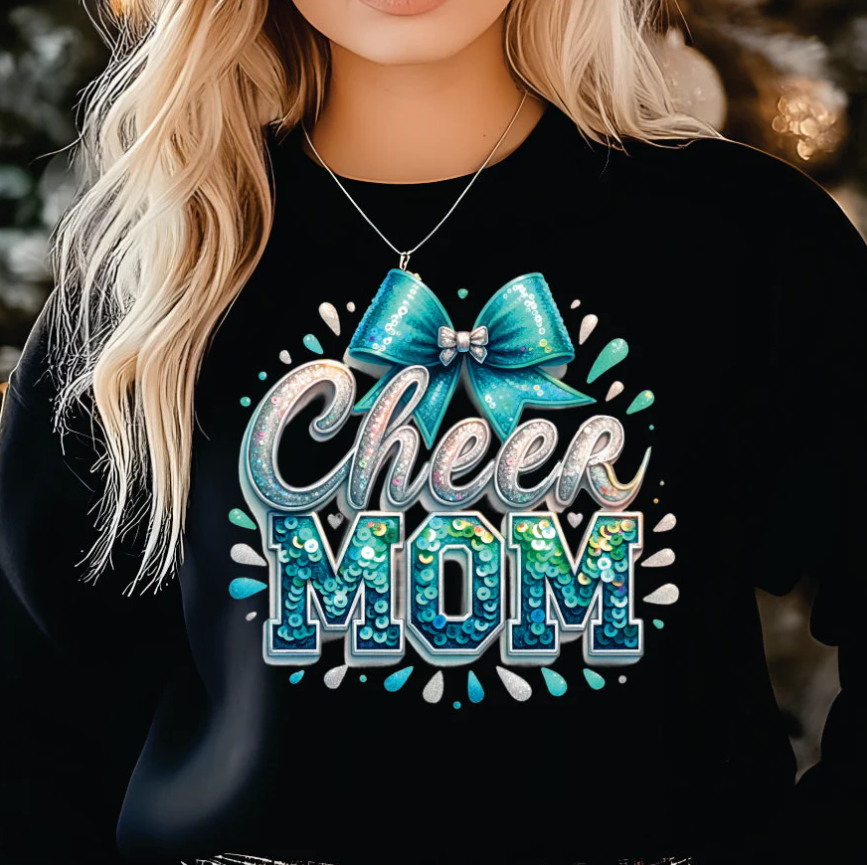 Faux Sequins Cheer Mom Bright Aqua Print