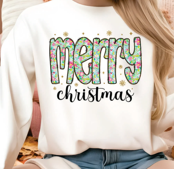Floral Merry Christmas DTF Print