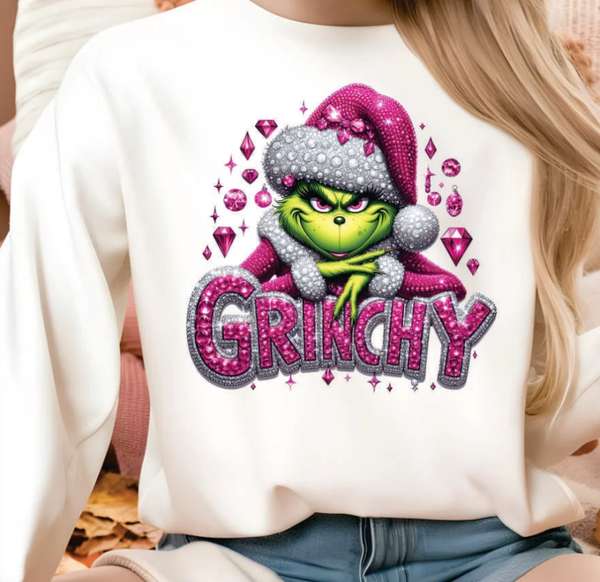 Faux Pink "Blingy" Rhinestone Grinchy DTF Transfer Print
