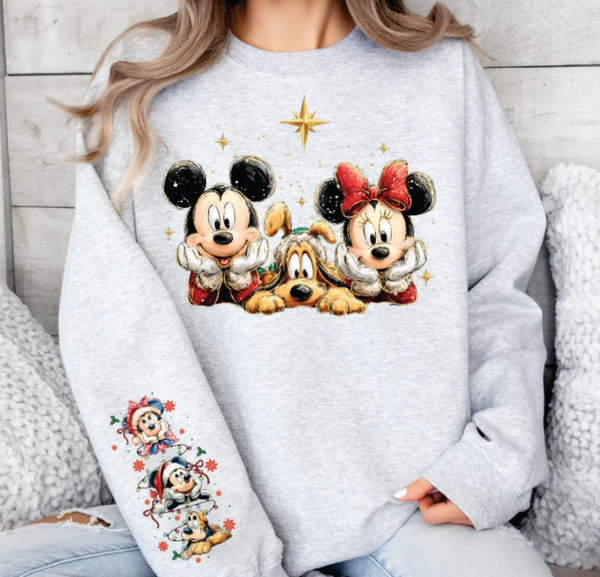 Christmas Disney Characters with Sleeve Print DTF Transfer Print (YOUTH)