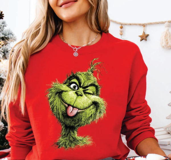 Grinch With His Tongue Out DTF Transfer Print