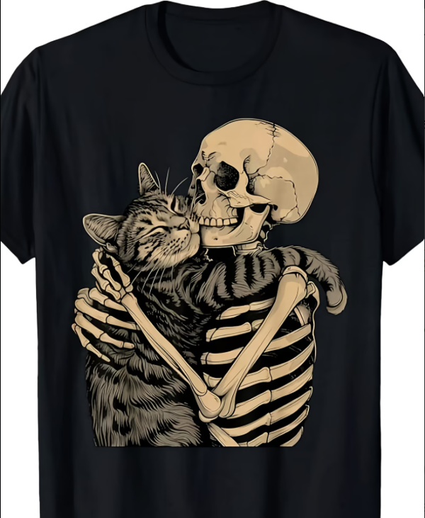 Skeleton and Cat Hugging DTF Print