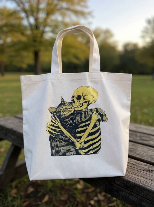 Cat and Skeleton Tote