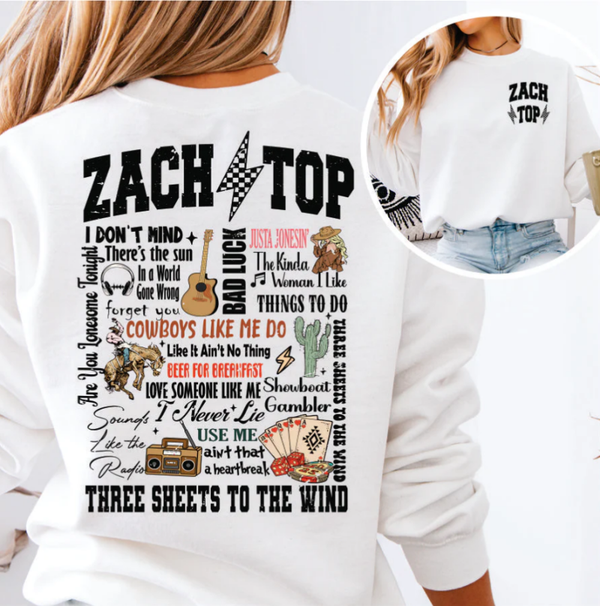 Zach Top Songs With Front and Back Design DTF Print