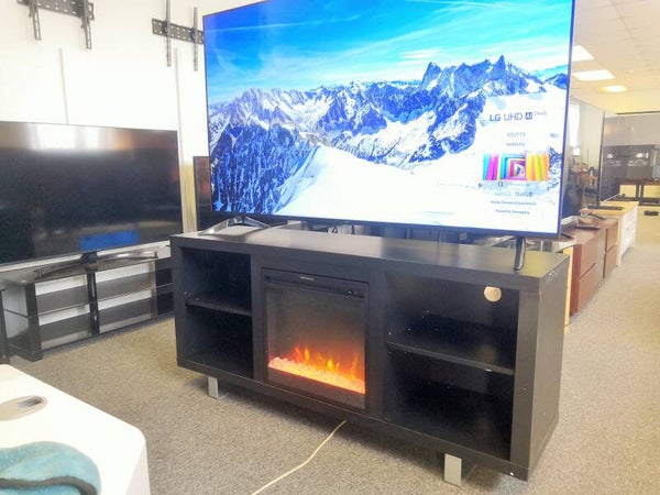 Walker Edison Essential 58” Wood TV Stand with Fireplace in Black