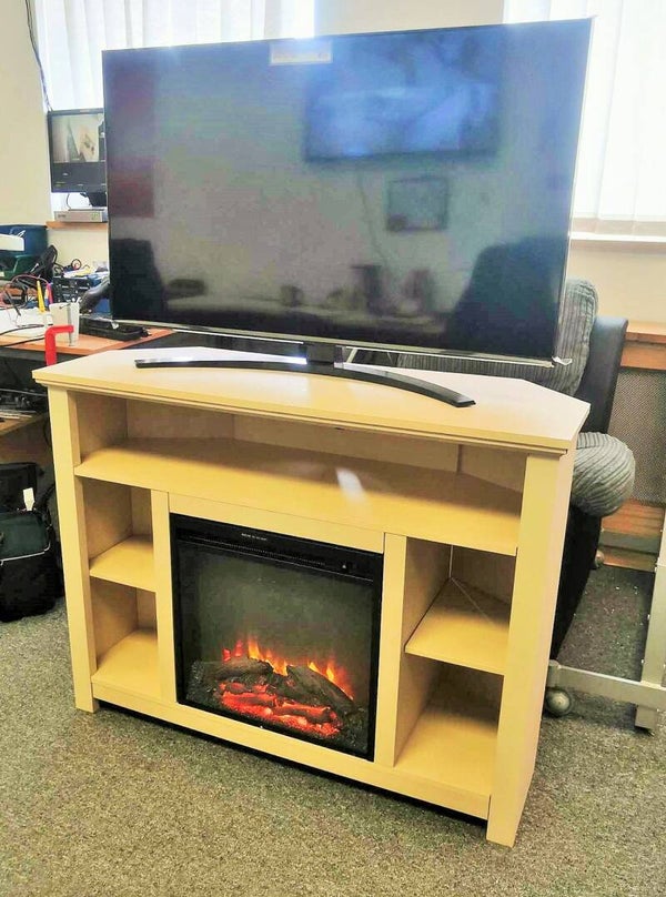 Walker Edison Woodcroft Classic Fireplace Corner TV Stand in Classic Maple