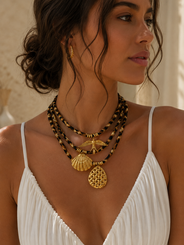 Ketting met animal print, gouden charms en boho luxe uitstraling