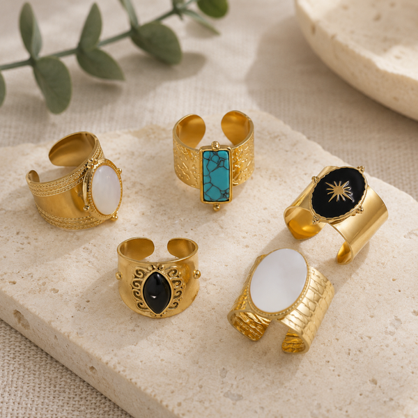 Bohemian statement ringen met natuursteenlook