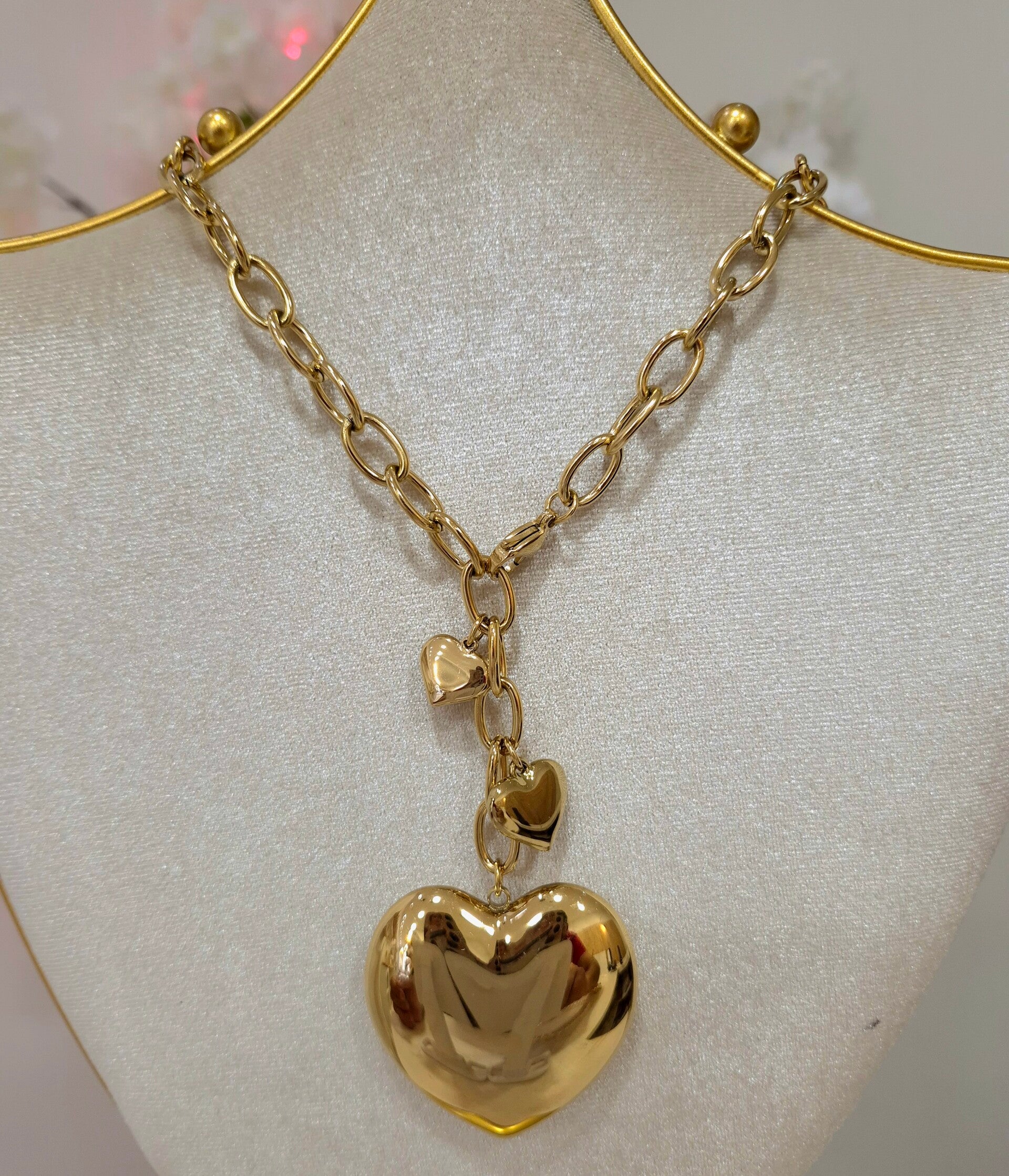 Collier-Coeur-acier-inoxydable-doré