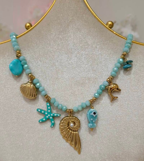 Collier-Ocean-acier-inoxydable-doré