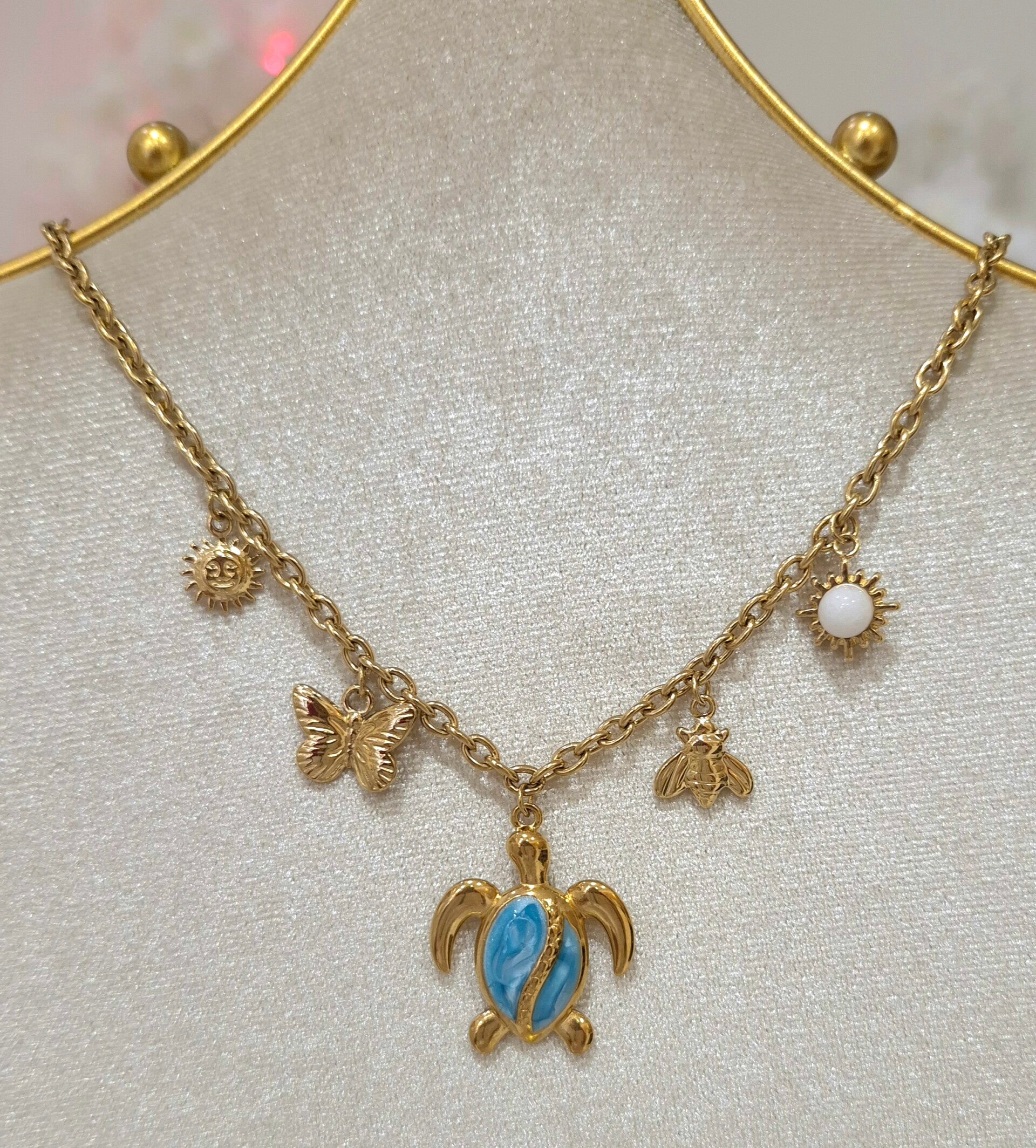 Collier-Tortue-acier-inoxydable-doré