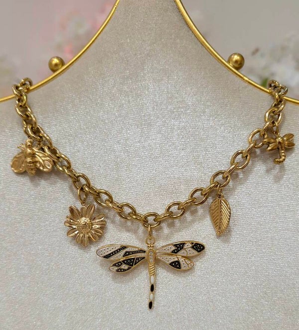 Collier-Libellule-acier-inoxydable-doré