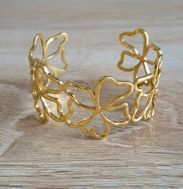 Bracelet Manchette Doré Fleur – Acier Inoxydable Femme