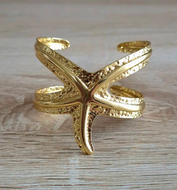 Bracelet Manchette Doré Étoile de mer – Acier Inoxydable Femme
