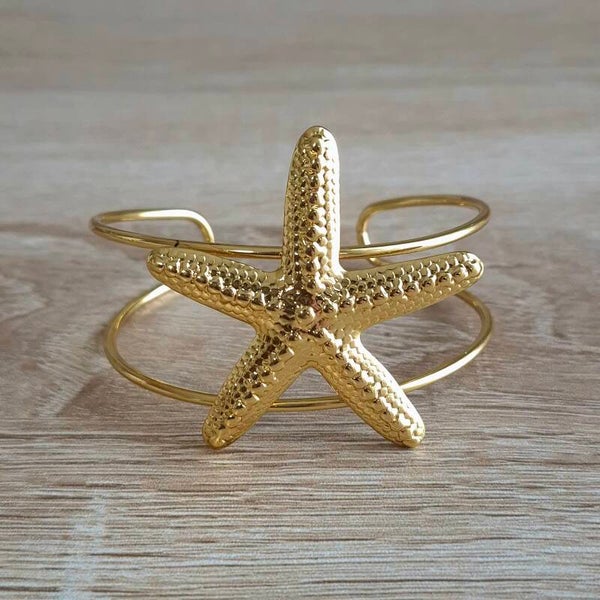 Bracelet Manchette Doré Etoile de mer – Acier Inoxydable Femme