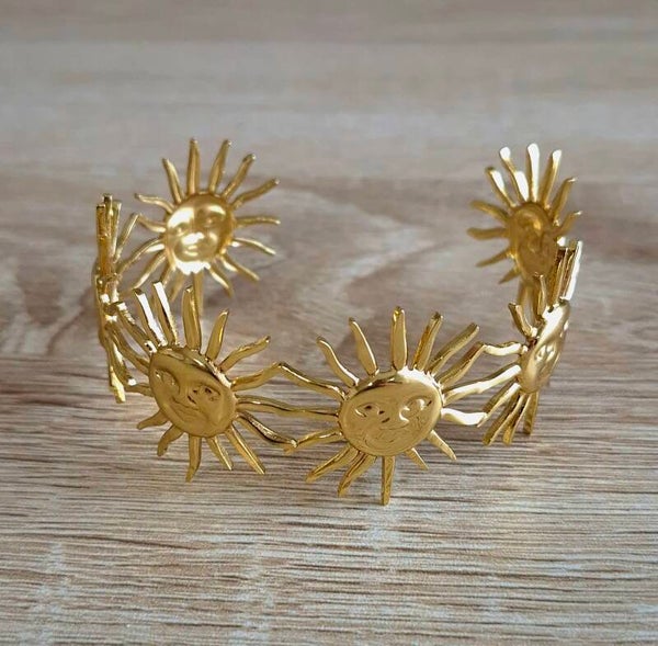 Bracelet Manchette Doré Soleil – Acier Inoxydable Femme