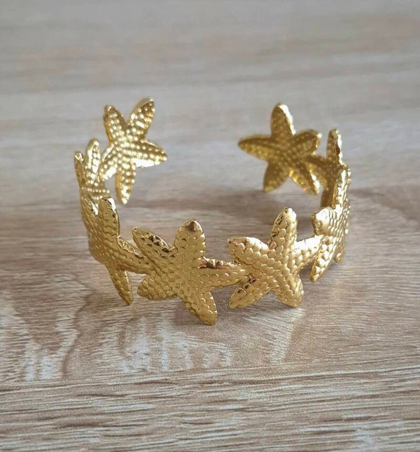 Bracelet Manchette Doré Étoile de mer– Acier Inoxydable Femme