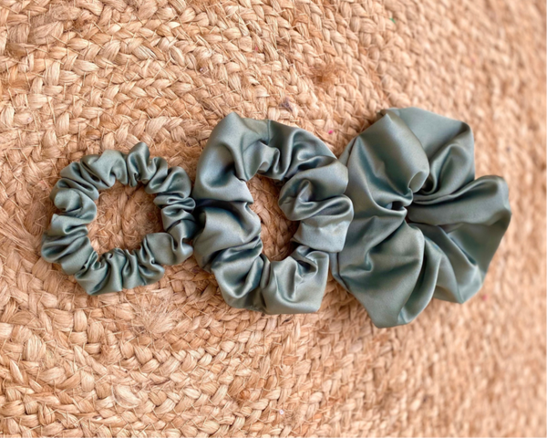 Chouchou en satin - Vert sauge