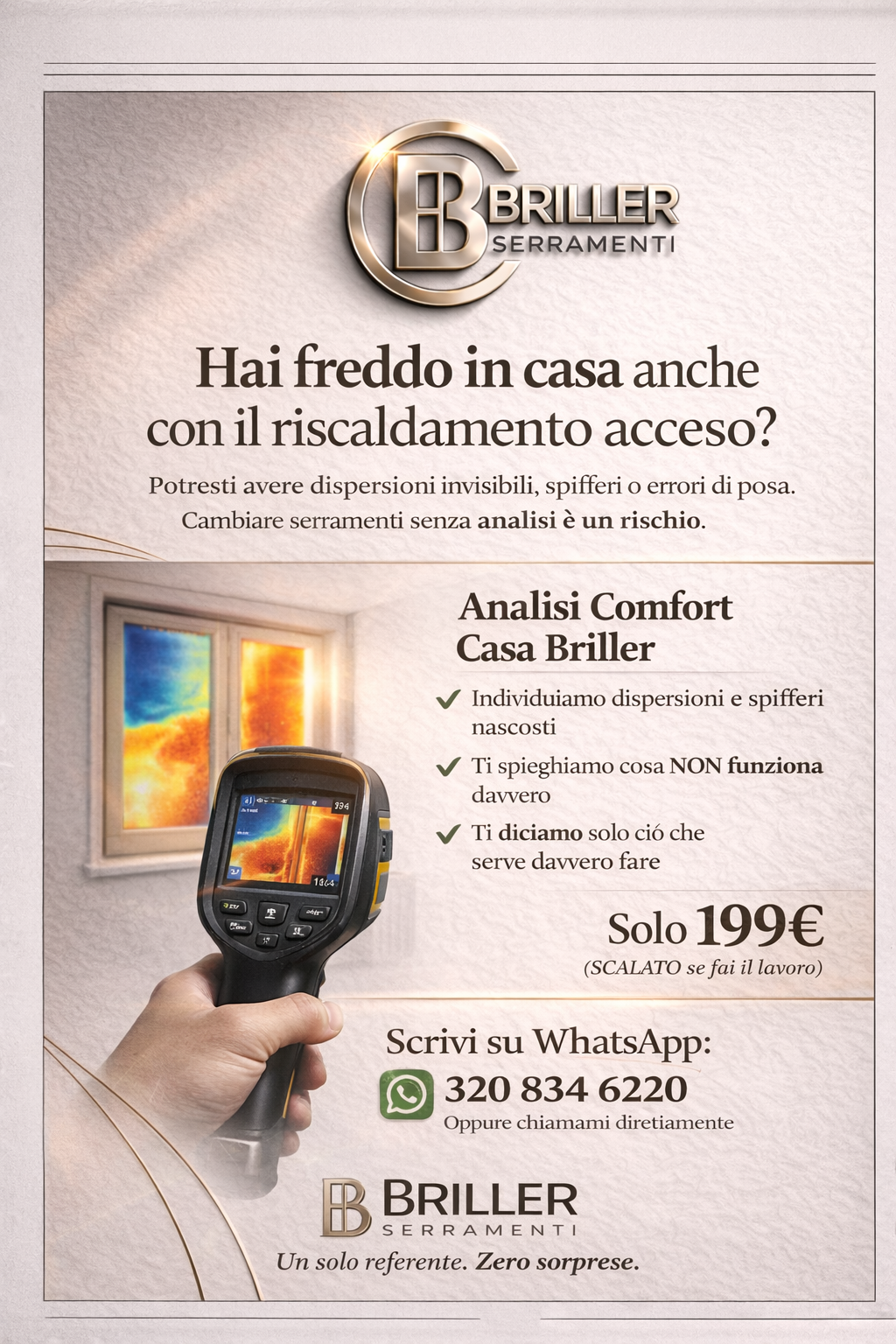 Tecnico Briller Serramenti esegue analisi termografica con termocamera per individuare dispersioni di calore e spifferi in una casa in Valle d’Aosta