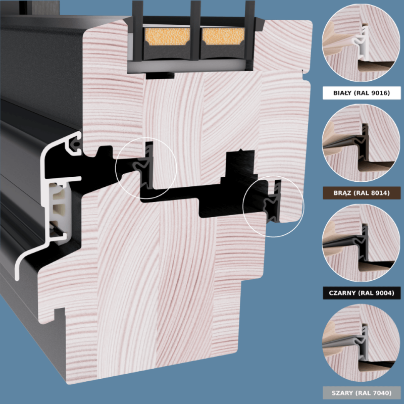 Sezione tecnica serramento in legno con guarnizioni isolanti multiple per tenuta aria e isolamento termico – dettaglio sistema Briller Serramenti