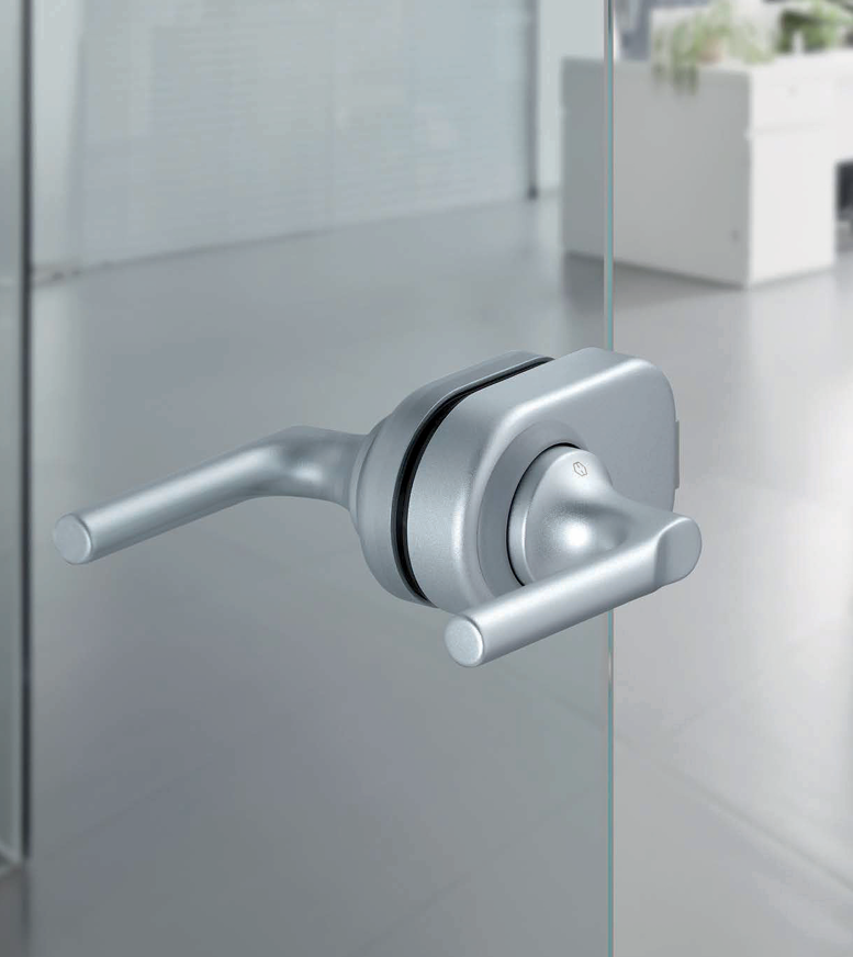 Maniglia per porta in vetro dal design moderno in alluminio satinato, ideale per ambienti eleganti e uffici contemporanei