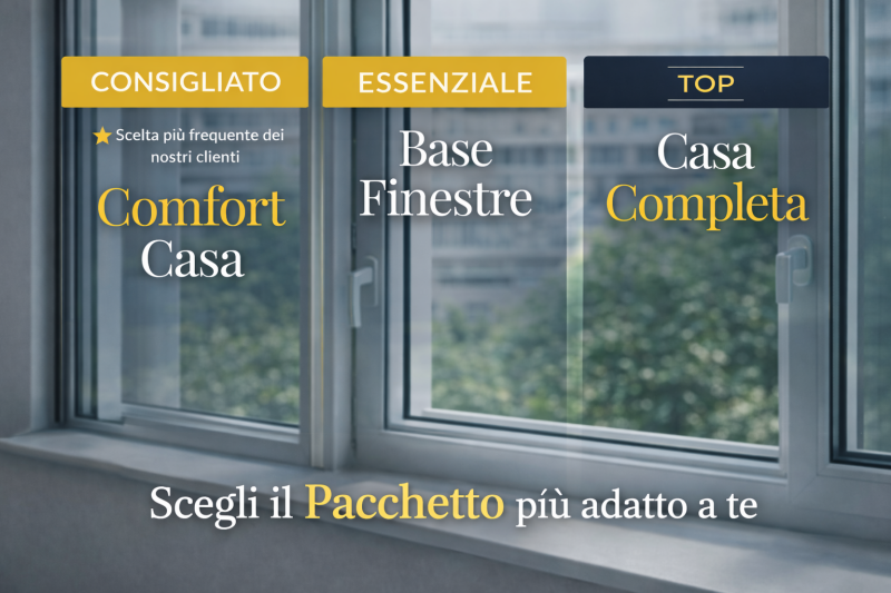 Pacchetti serramenti Briller Serramenti: Base Finestre, Comfort Casa e Casa Completa, soluzioni per migliorare isolamento, comfort e prestazioni della casa
