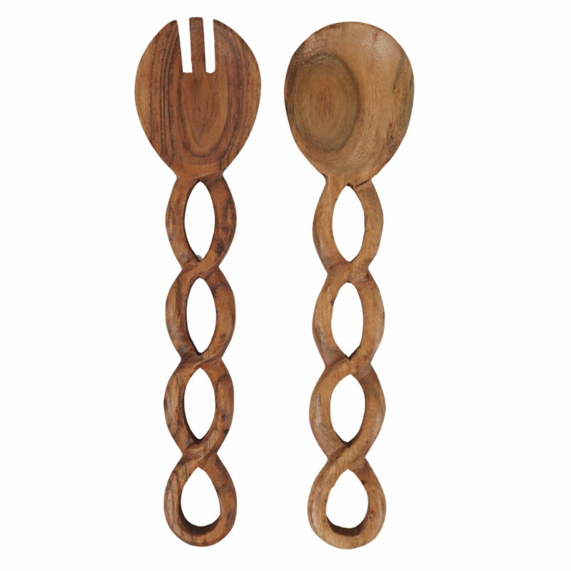 Saladebestek acaciahout 30,5 cm assorti set van 2 (rond)