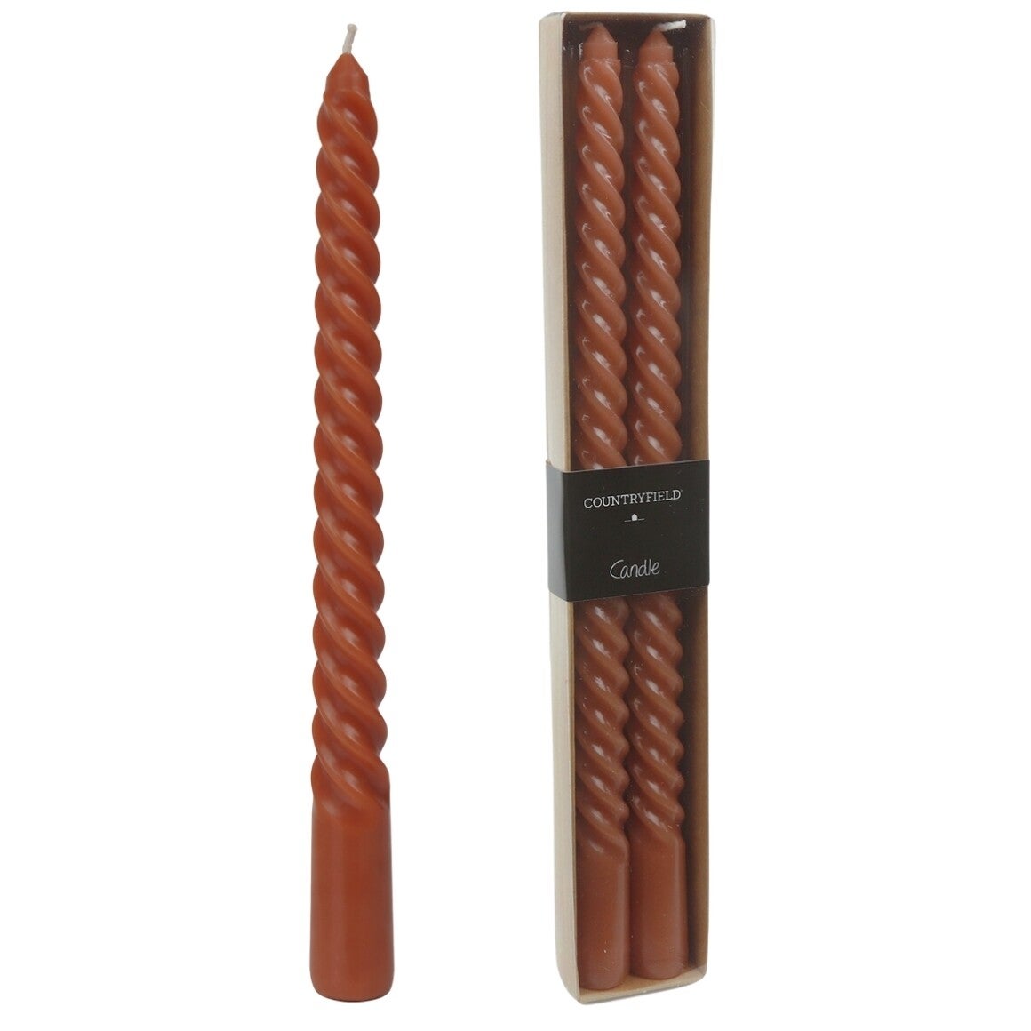Countryfield dinerkaarsen Twirly bruin 2 x 30 cm set van 2
