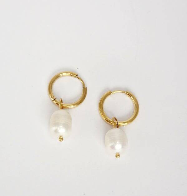 Edelstahl-Creolen mit Süßwasserperle – Silber oder Goldplattiert