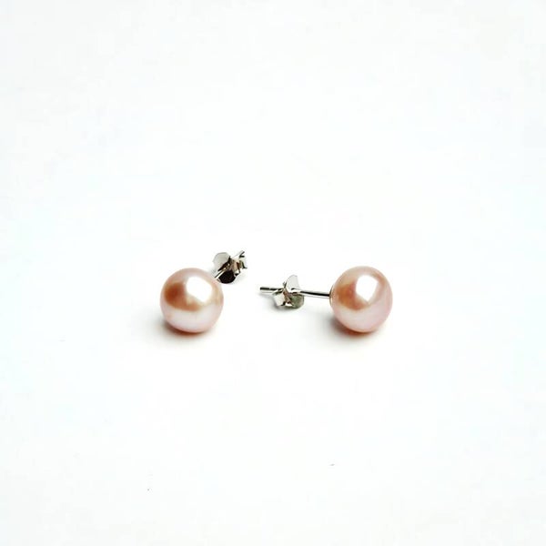 925 Sterling Silber Ohrstecker mit violetter Süßwasserperle – Handgefertigt in Amsterdam