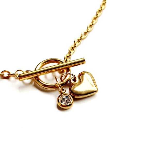 Herz & Kristall Halskette Damen – Edelstahl – Gold oder Silber | 42 cm