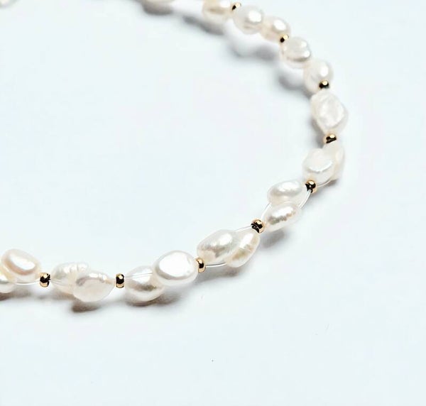 Handgefertigte Halskette mit echten Süßwasserperlen (5 mm) – 42 + 7 cm verstellbar, zeitlos & elegant