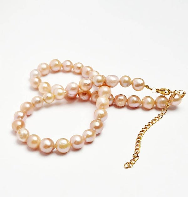 Handgefertigte Halskette mit barocken rosa Süßwasserperlen – Edelstahl gold oder silber
