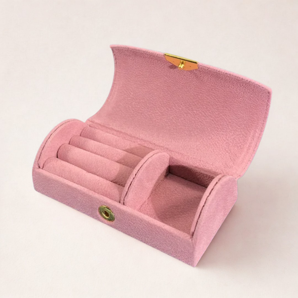 Mini Schmuckkästchen – Rosa PU-Leder | Kompaktes Reiseetui für Ringe & Ohrringe