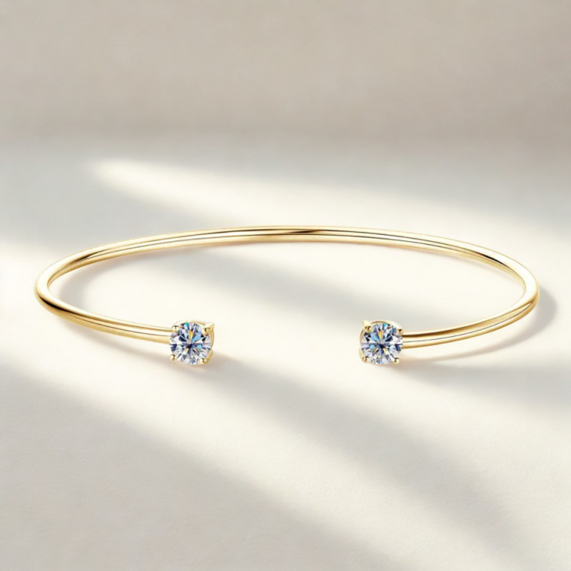  925 Sterling Silber Armreif mit Moissanit-Diamanten – Gelb- oder Weißgold vergoldet