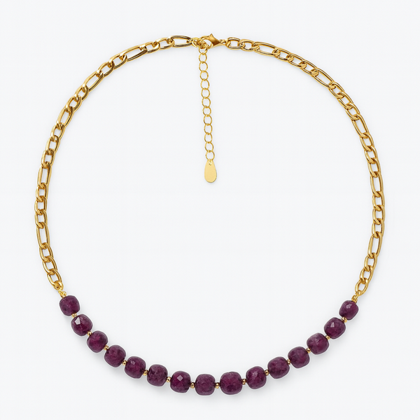 Edelstahl-Figaro-Kette mit Granatsteinen – gold oder silber