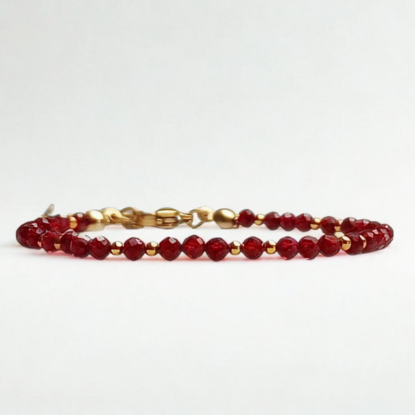 Armband mit Granatsteinen – 4 mm – Edelstahl – 17+5 cm – Handgefertigt