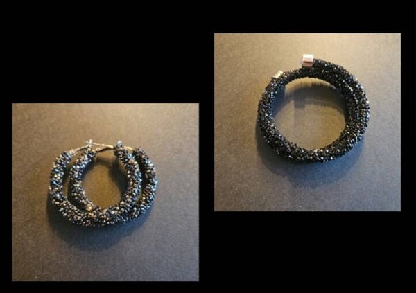 Armband en oorbellen glitter zwart