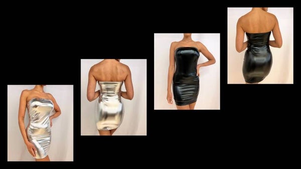 Metallic strapless jurk