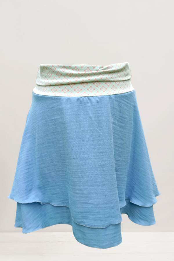 BIO Rock zweilagig - Musselin - taubenblau - Blumenmuster