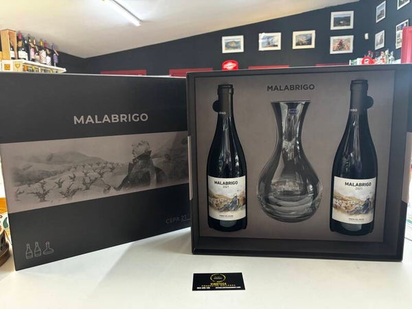 Vino Tinto Malabrigo Barrica Tempranillo 750ml - Estuche con dos botellas y decantador (Cepa 21) - Ribera de Duero
