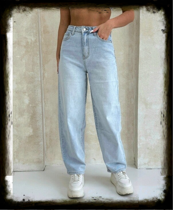 JEANS SKATER ALLA MODA A PALLONCINO, AZZURRO