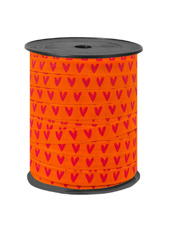 lint oranje met roze hartjes