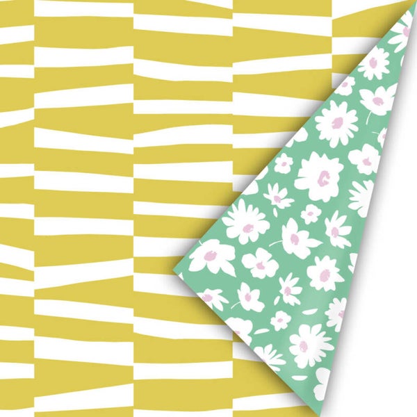 dubbelzijdig inpakpapier streepjes en bloemen